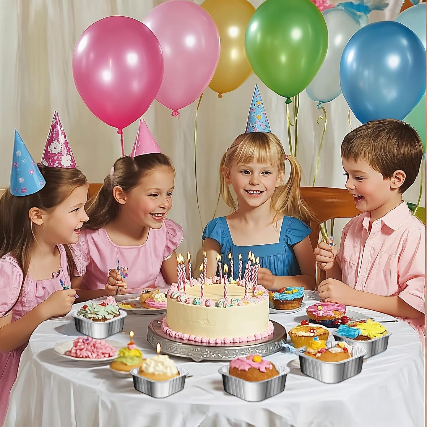 25 Pack Square Mini Cake Pans with Lids,Mini Loaf Pans with Lids,Aluminum Foil Baking Cups,Disposable Ramekins Cupcake Cups,Dessert Cups for Wedding Birthday Party Picnics,5oz (Silver)