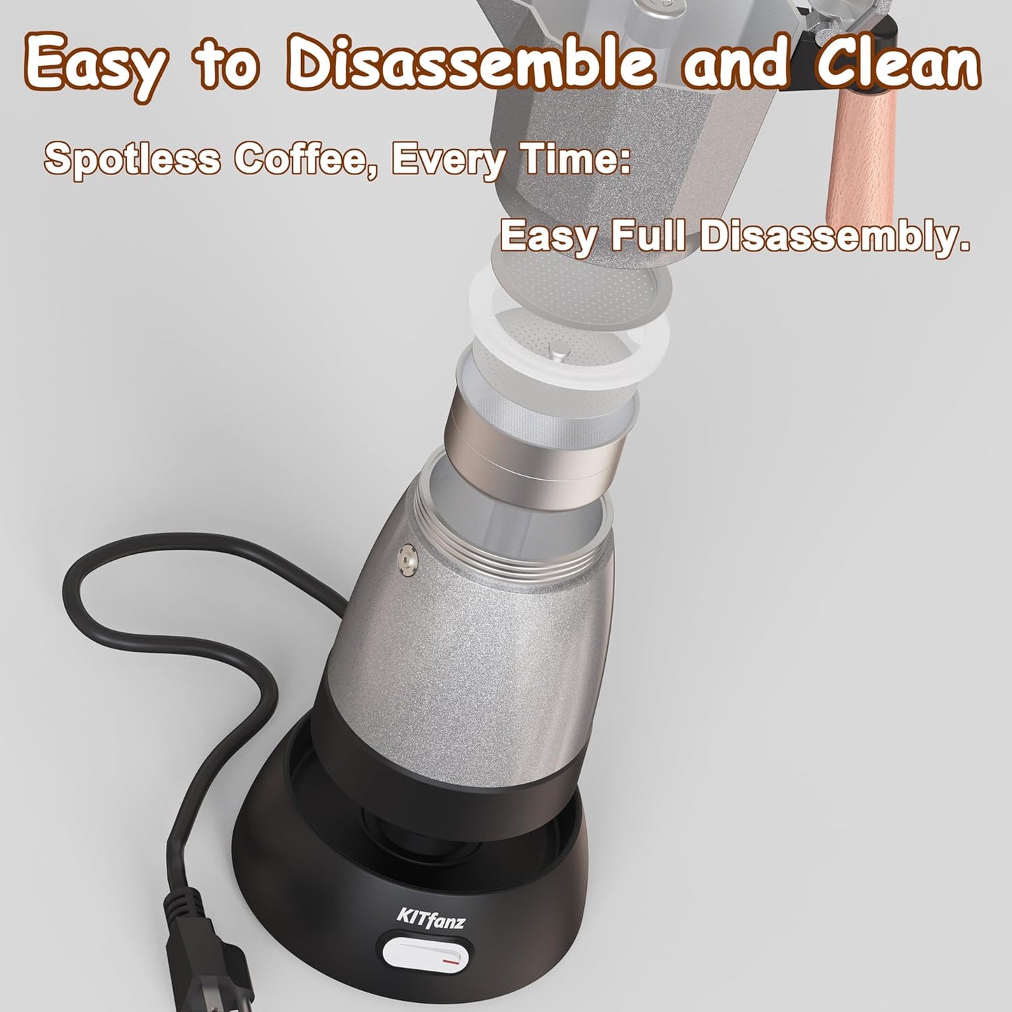 Electric Espresso Coffee Maker, Italian Coffee Pot, Electric Moka Pot, Cuban Coffee Maker, Portable Cafeteras Electricas Espresso Makers with Detachable Base 3 or 6 Cup (Grey)