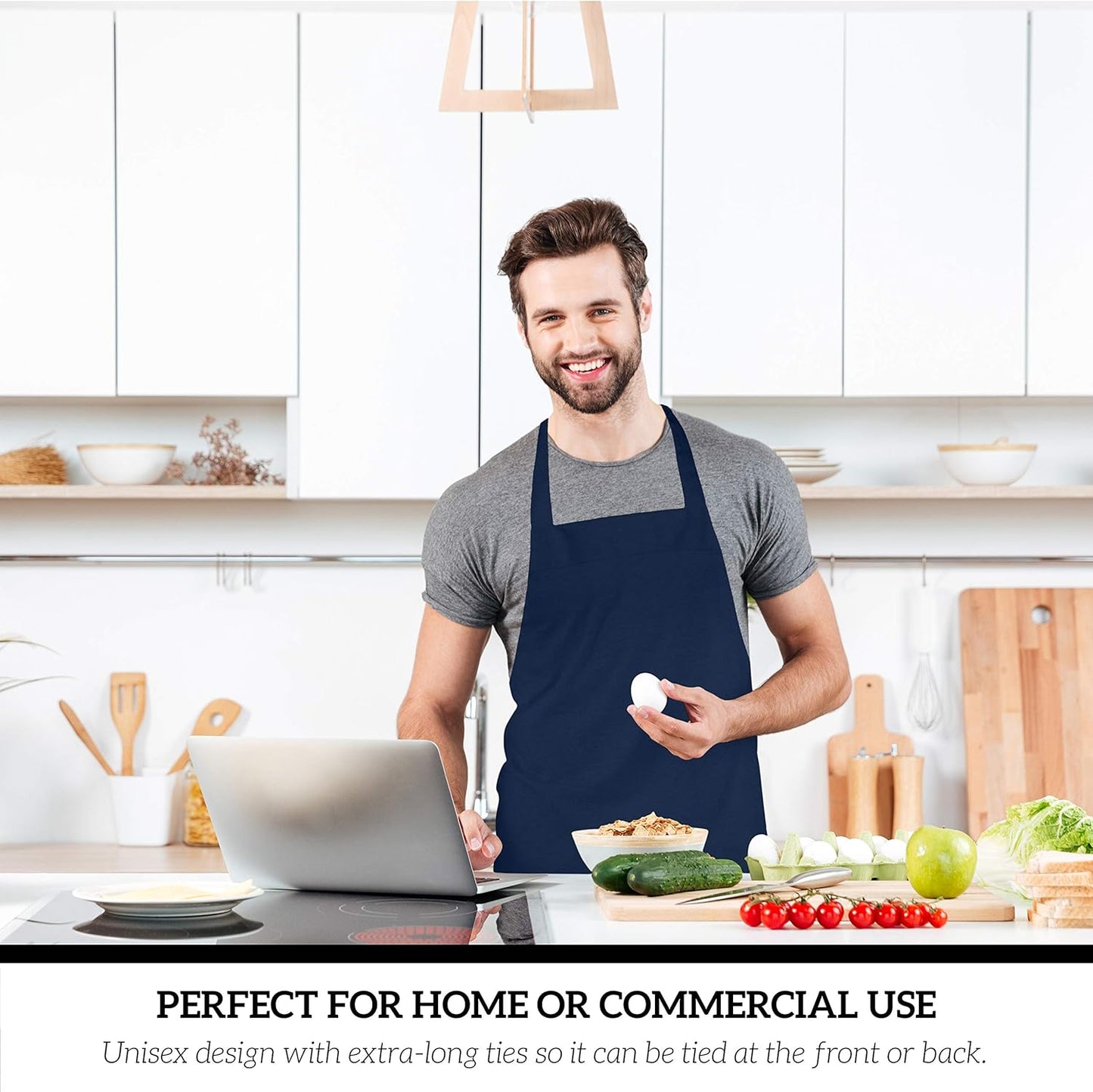 GREEN LIFESTYLE 12 Pack Professional Chef Apron – Grilling Aprons for Men, Waterproof Cooking Apron for BBQ, Work or Restaurant Use, Kitchen Aprons for Women – Navy, No Pockets