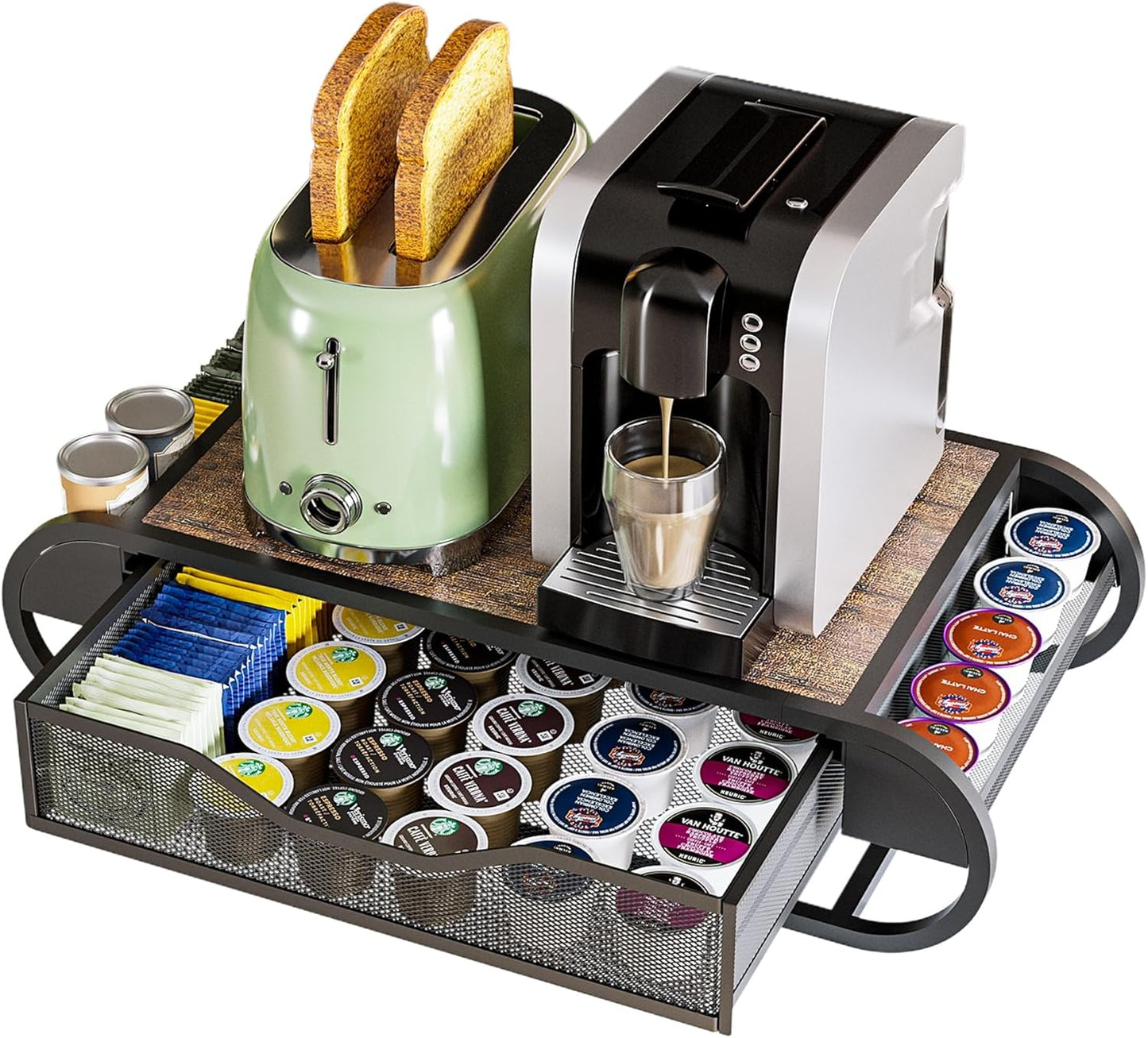 Coffee Pod K Cups Holder Organizer with Drawer On Counter For Coffee Station Bar Storage Desk Oganization