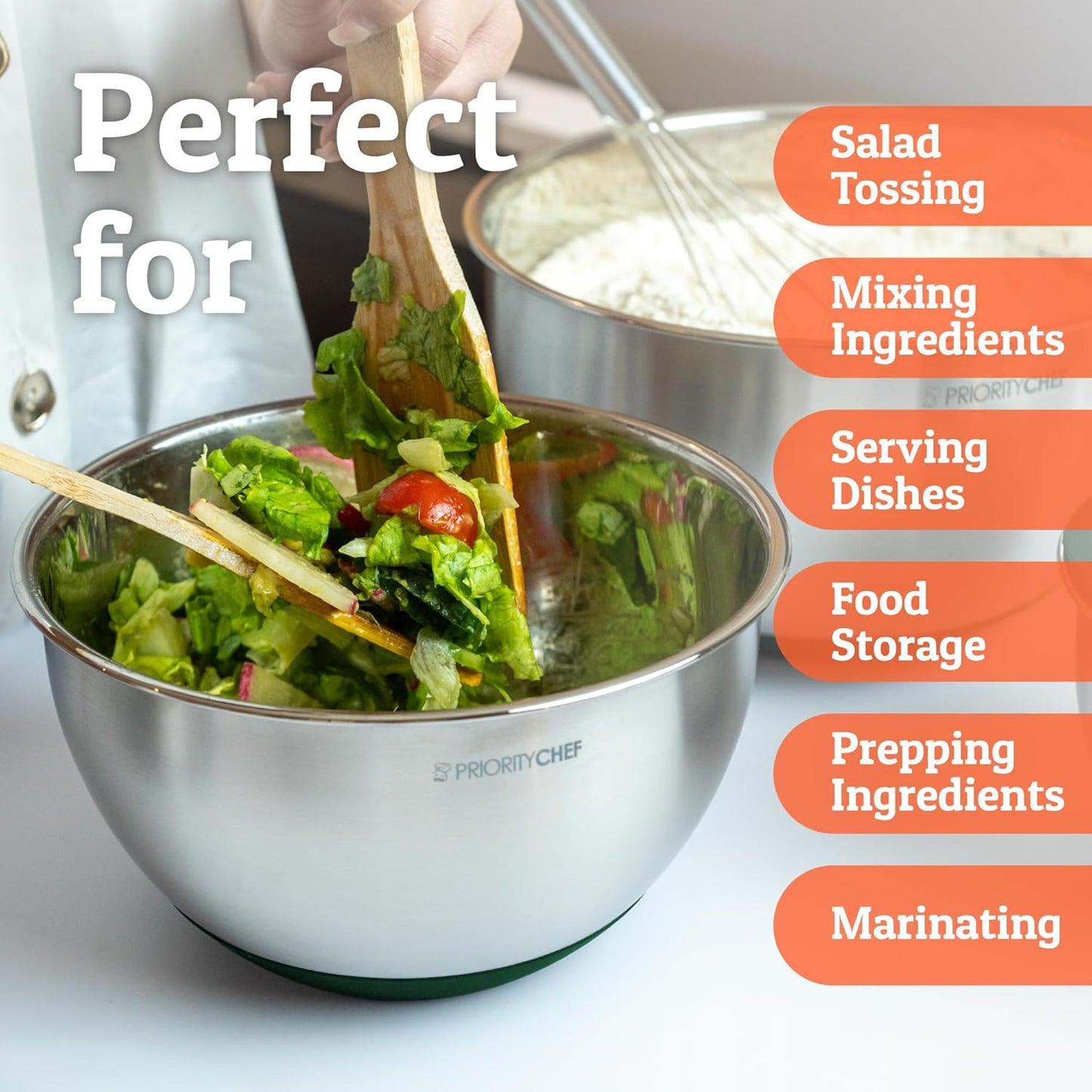 Priority Chef Premium Mixing Bowls With Airtight Lids Set, Thicker Stainless Steel Mixing Bowl Set, Large Prep Metal Bowls with Lids, Nesting Bowls for Kitchen, 1.5/2/3/4/5 Qrt, Green