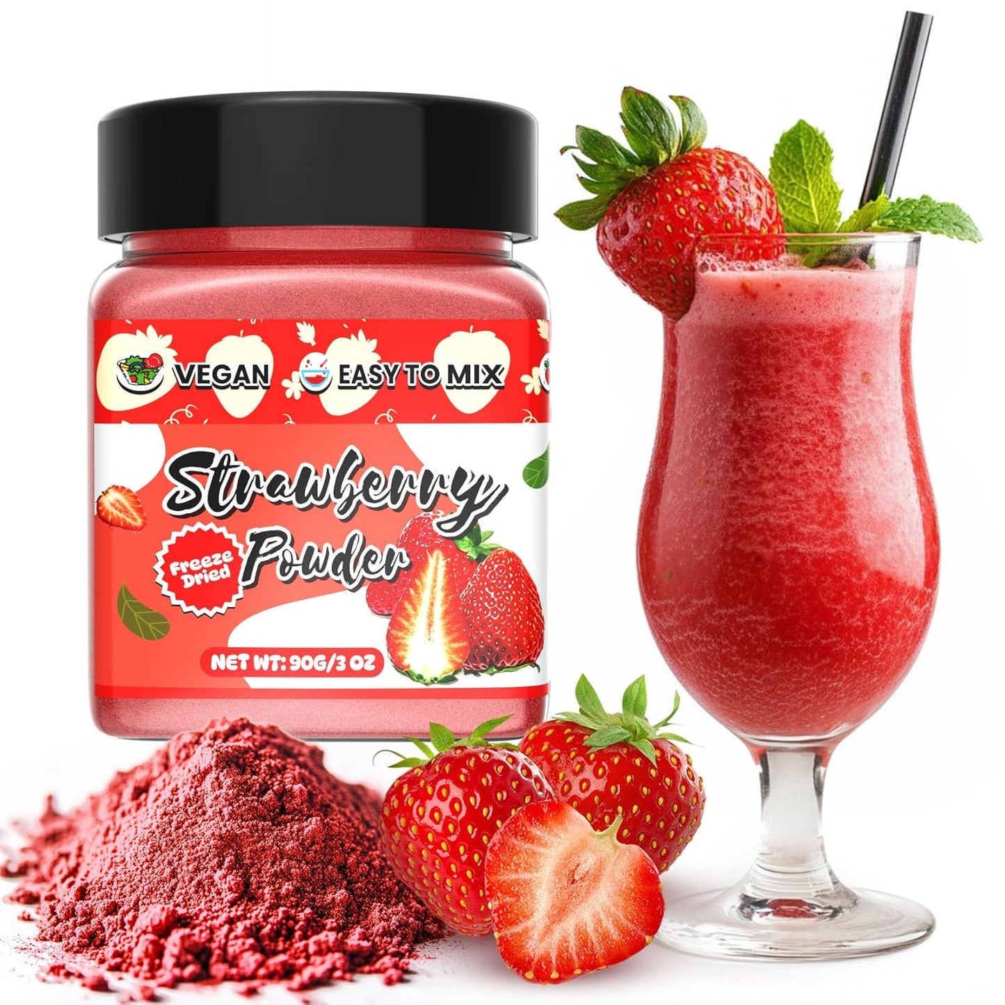 Strawberry Powder - 100% Pure Freeze Dried Strawberries Fruit Powder, Vegan & No Additive Strawberry Flavoring Natural Food Coloring for Baking, Drinks, Cakes, Icing and Smoothies - 3oz