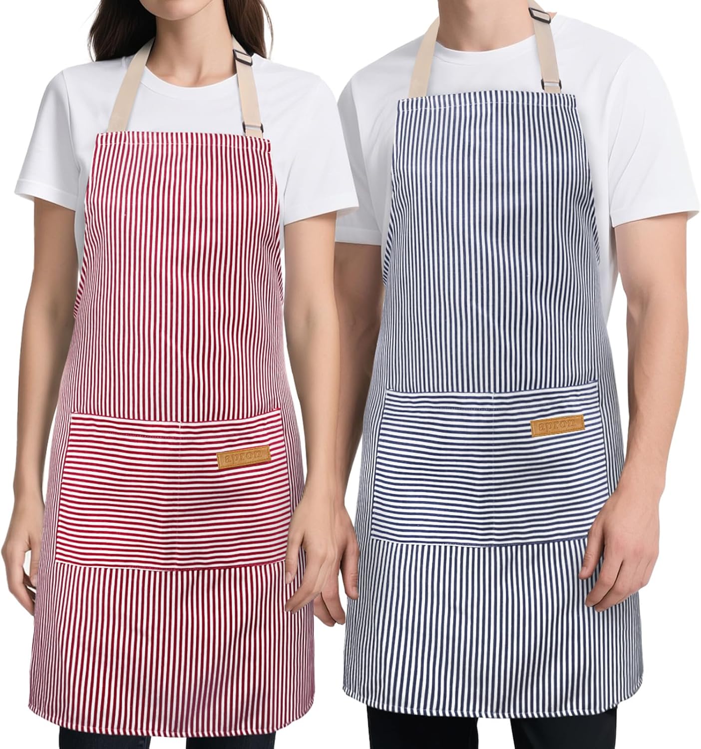 2 Pack Kitchen Cooking Aprons, Soft Aprons for Women Men with 2 Pockets Chef Apron with Adjustable Neck Strap and Long Tie