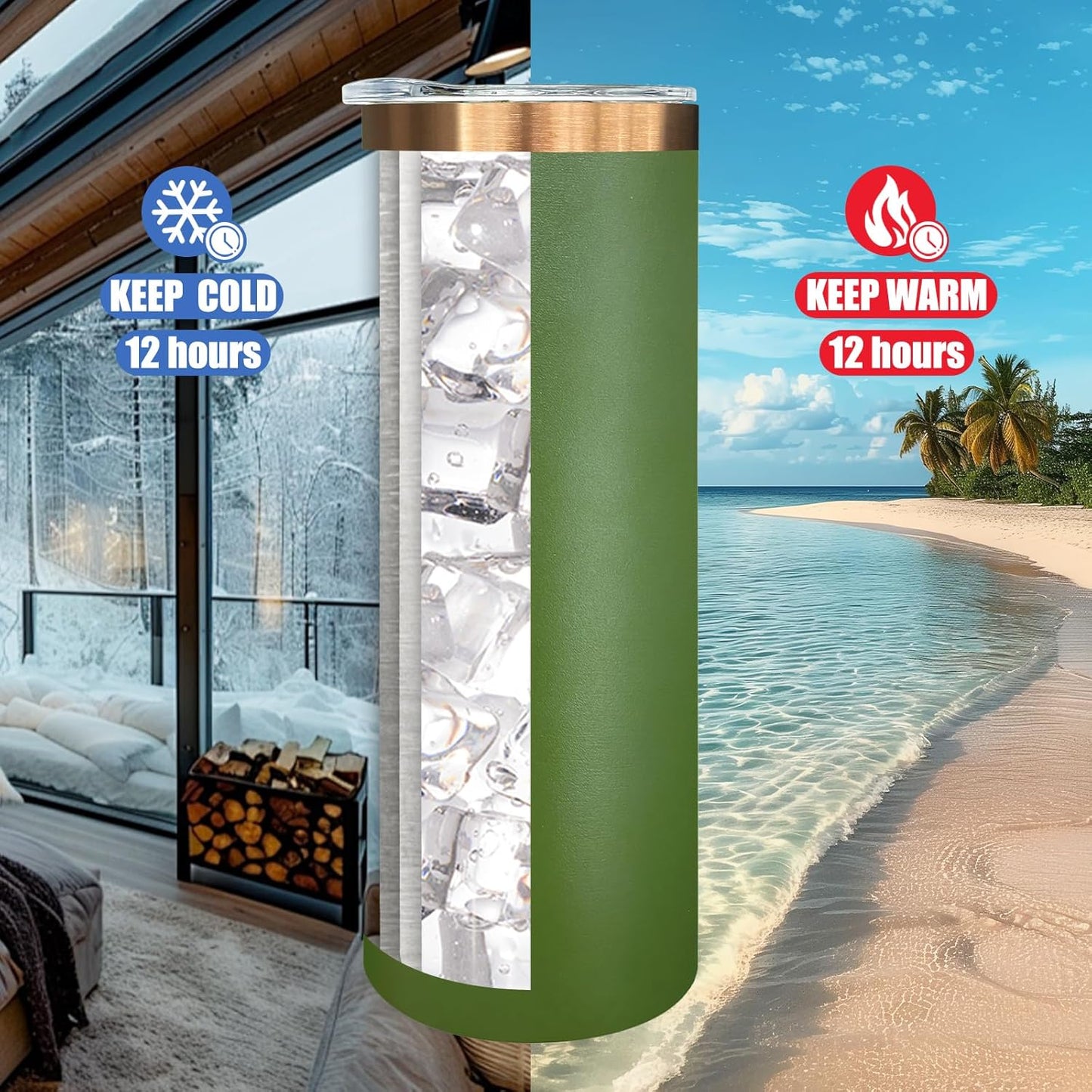 20 oz Skinny Tumblers Bulk 4 Pack, Stainless Steel Insulated Tumbler with Lids and Straws, Slim Double Wall Powder Coated Travel Coffee Mug Reusable Cup for Hot Cold Drinks (Army Green,4 pack)