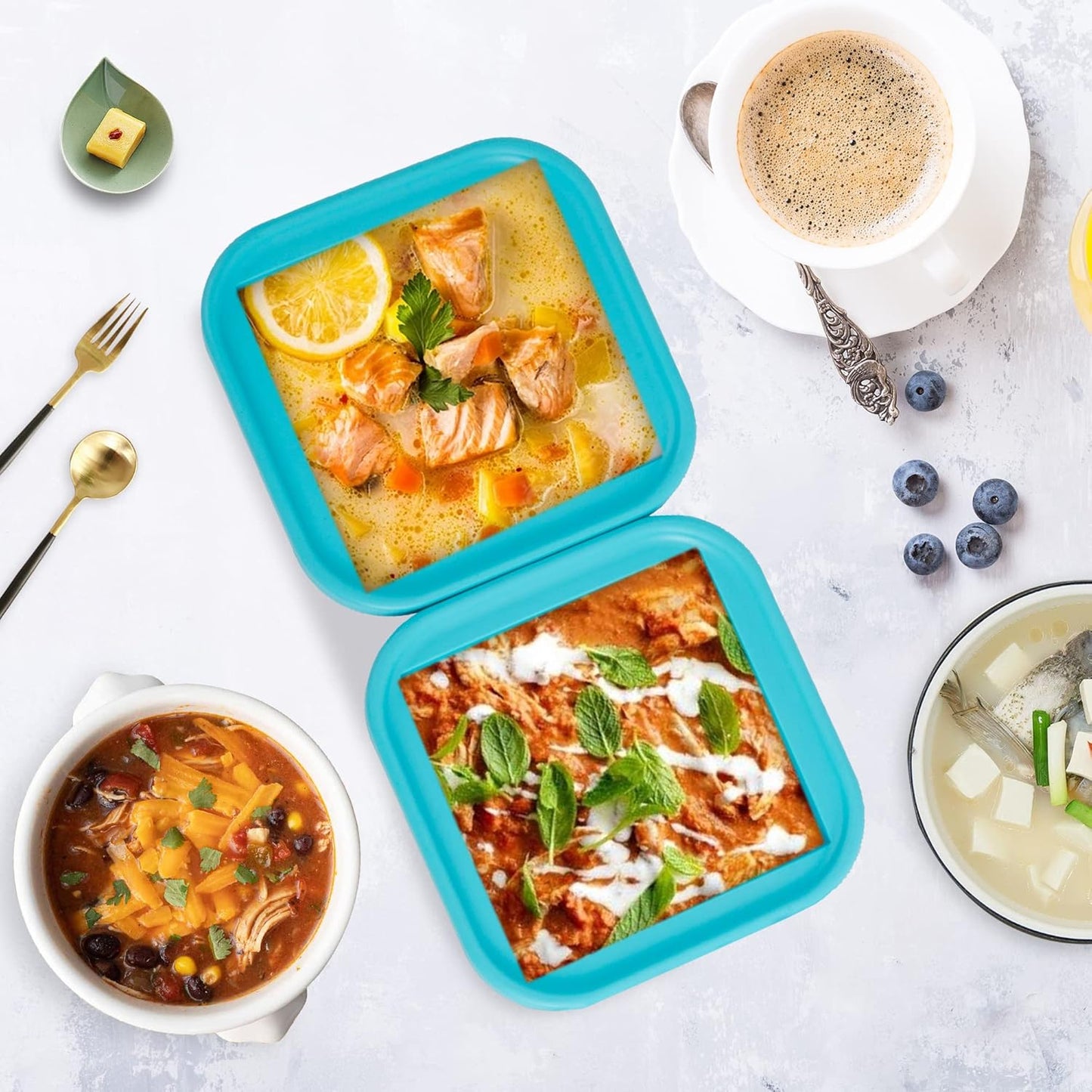 Silicone Freezing Tray with Lid - 2-Cup 2 Pack Freezer Containers,Make 1 Perfect Freezing,Storing Soups, Foods, Stews, Dips or Sauces Simple and Convenient Color Aqua