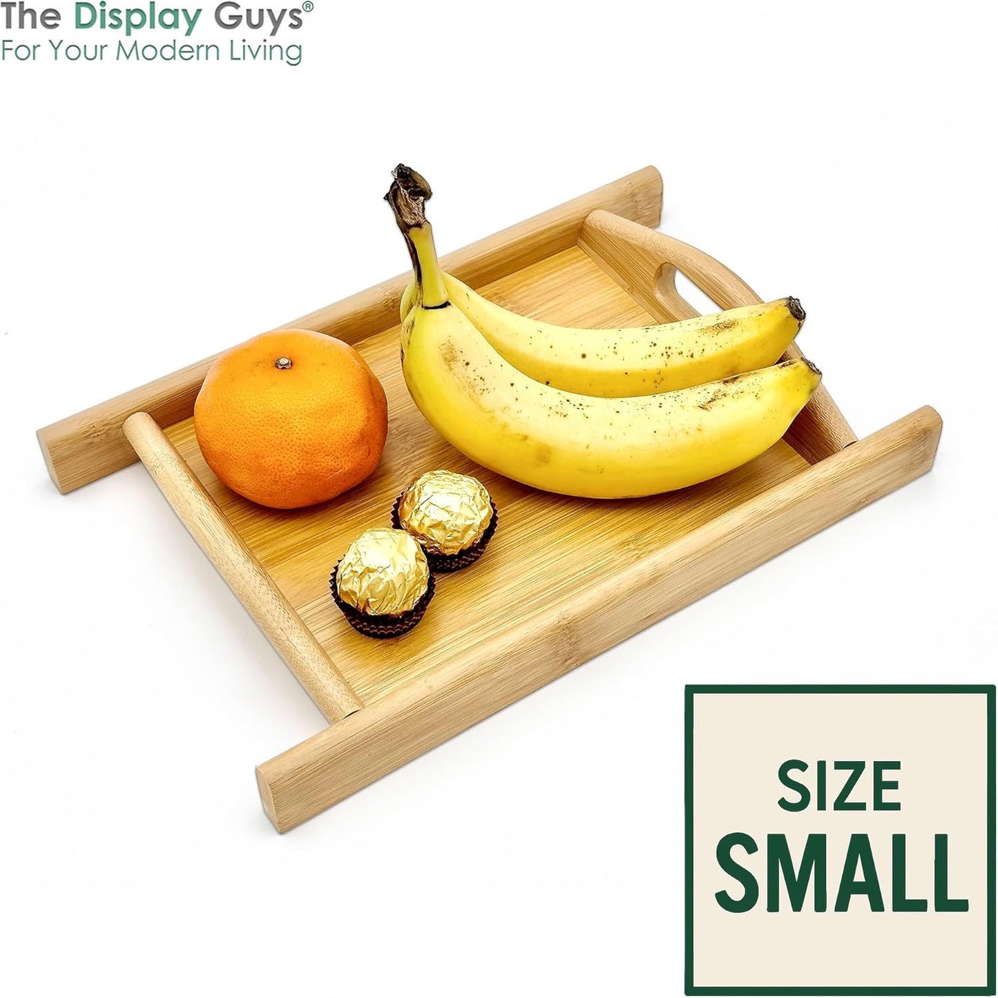 Natural Bamboo Serving Tray w/Handles (Medium) - Decorative Platter for Food, Breakfast, Wooden Coffee Table, Ottoman, Couch, Picnic by The Display Guys