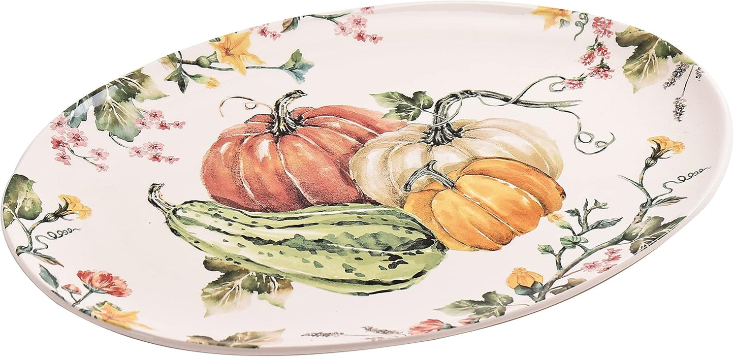 Bico Pumpkin Feast Ceramic 16 inch Oval Platter, Microwave & Dishwasher Safe