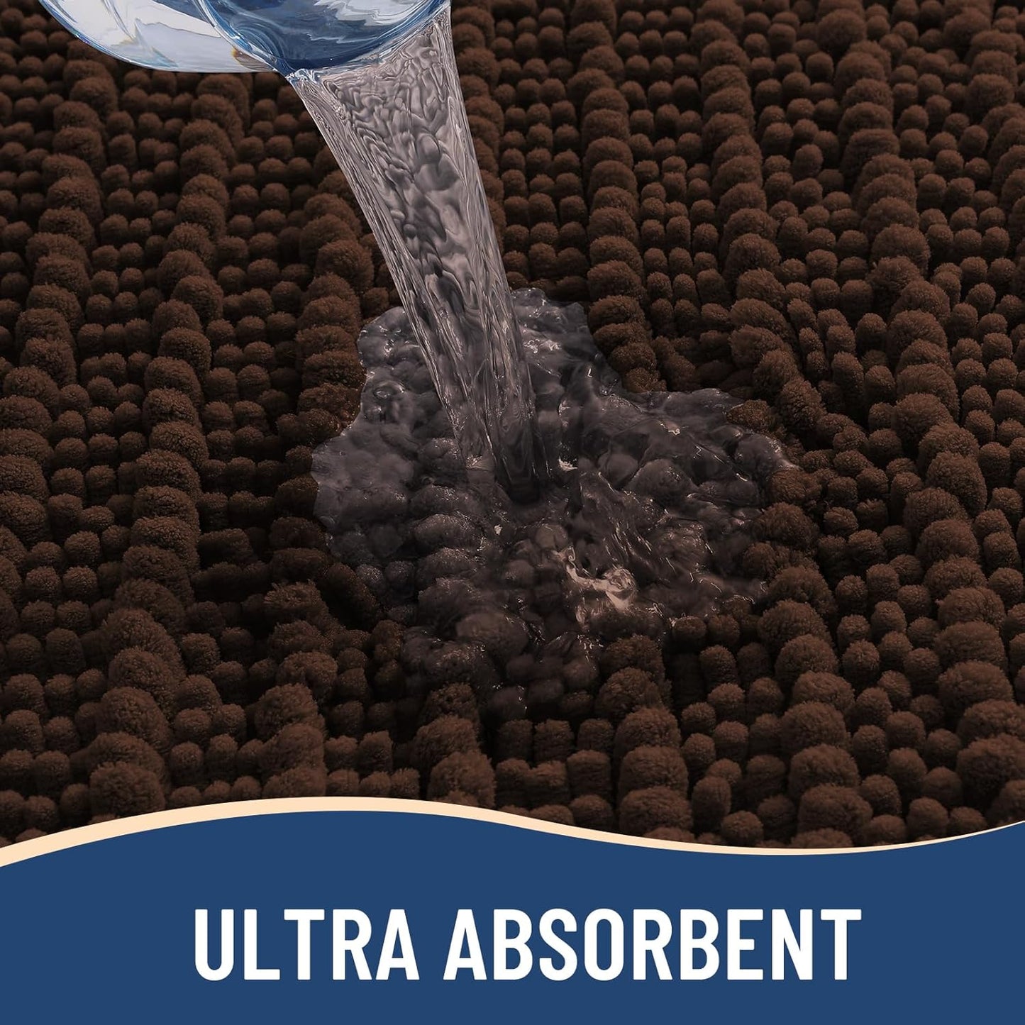 Arotive Luxury Chenille Bathroom Rug Mat, Extra Soft Thick Absorbent Shaggy Bath Rugs, Non-Slip Machine Wash Dry, Plush Bath Mats for Bathroom, Shower and Tub, 30x17, Brown