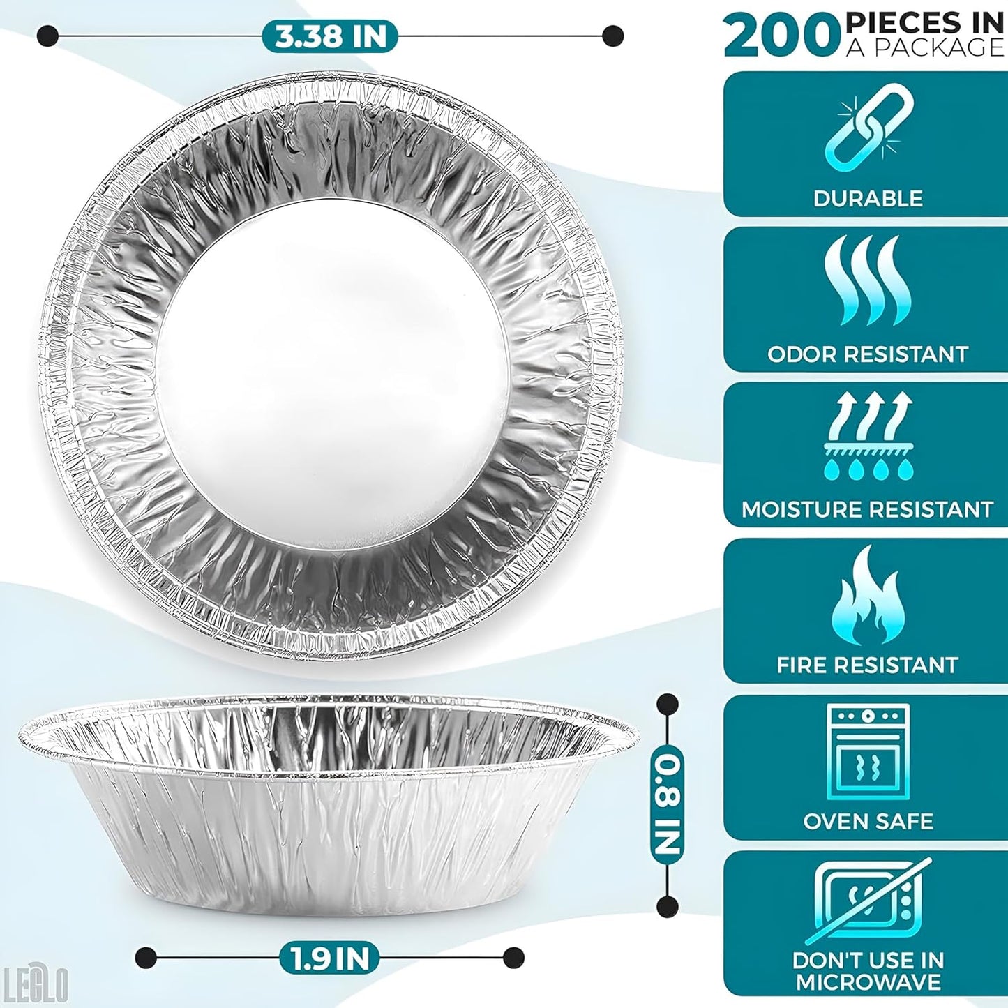 Mini Pie Tins 2.9 Inch - 200 Pack Disposable Aluminum Foil Pie Pans | Durable, Lightweight & Stackable for Oven & Freezer | Great for Tarts, Baking, Meal Prep, Catering, Takeout, Parties, and Desserts