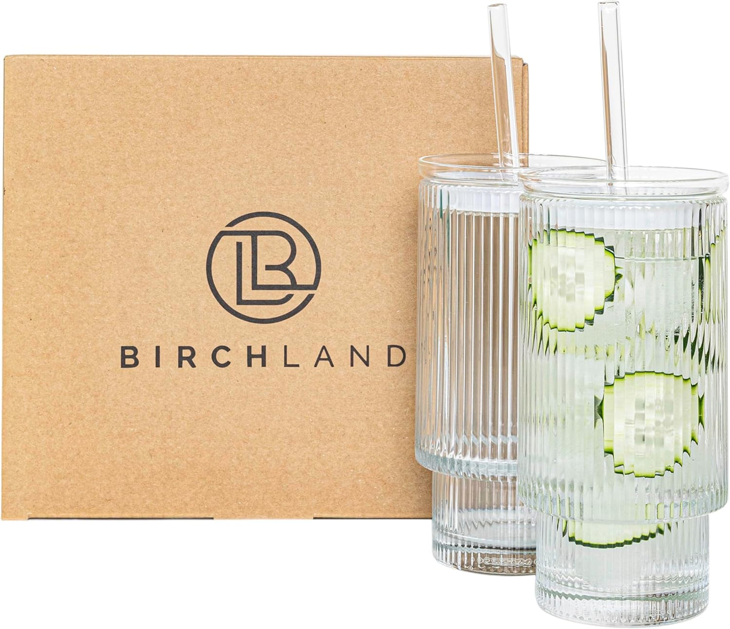 All Glass Iced Coffee Cup with Lid and Straw (16oz striped)