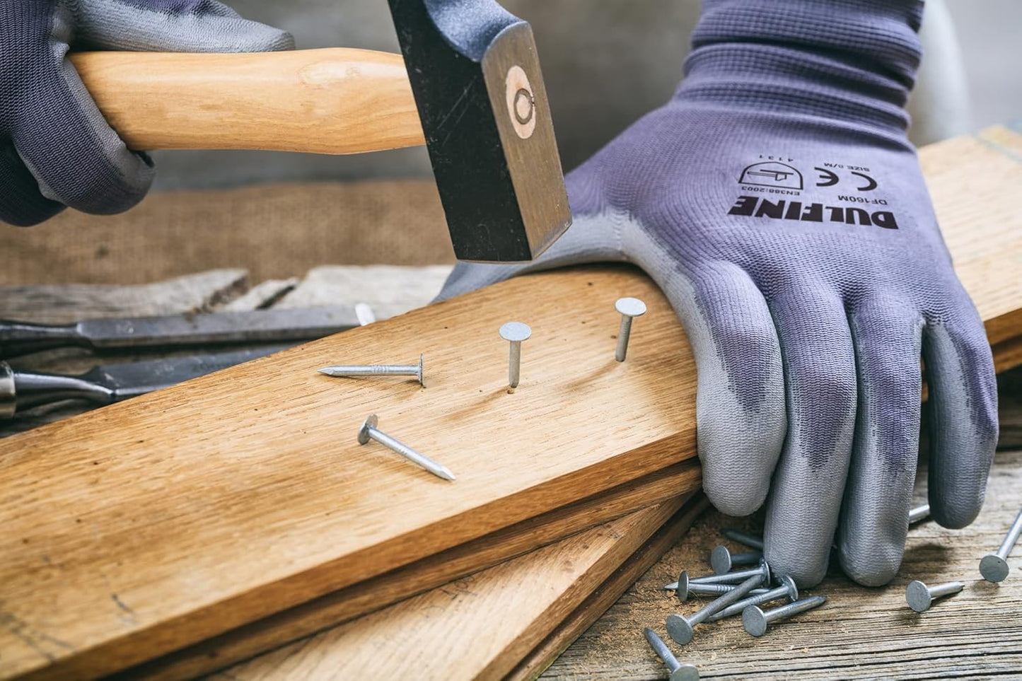 DULFINE Safety Work Gloves PU Coated-12 Pairs,Grey Seamless Knit Glove with Polyurethane Coated Smooth Grip on Palm & Fingers, for Men and Women, Ideal for General Duty Work (XX-Large)