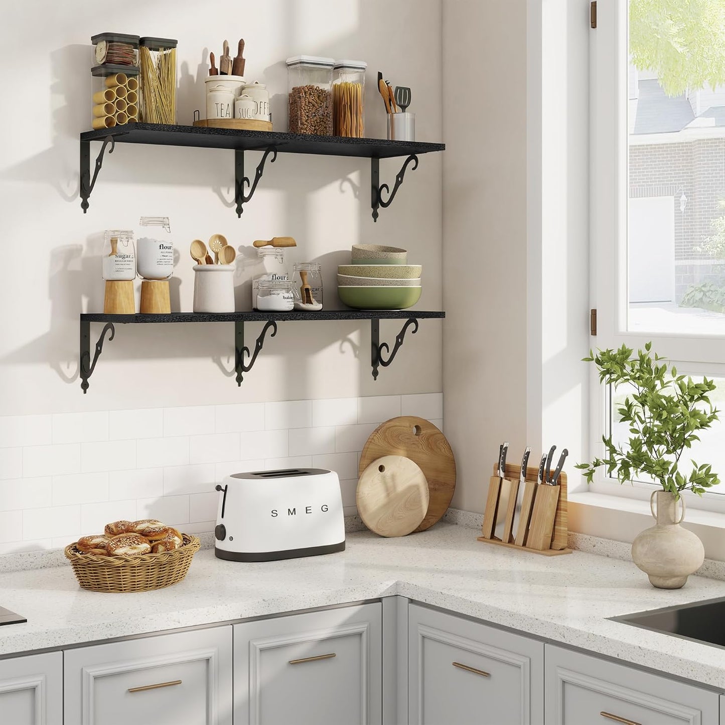 RICHFOCUS 12 Inch Deep Floating Shelves for Wall, 36" W x 12" D Black Wood Wall Shelves Set of 2, Wide Floating Shelves for Living Room, Bedroom, Kitchen, Bathroom and Decor Storage, Black