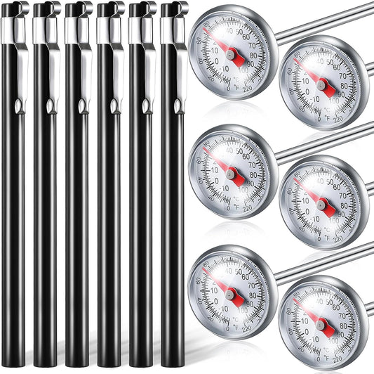 Xuhal 6 Pcs Stainless Steel Kitchen Thermometer with 5 Inch Long Stem 1 Inch Dial Thermometer Milk Frothing Food for Oven Probe Meat Grill BBQ Cooking Chocolate Water(Black)