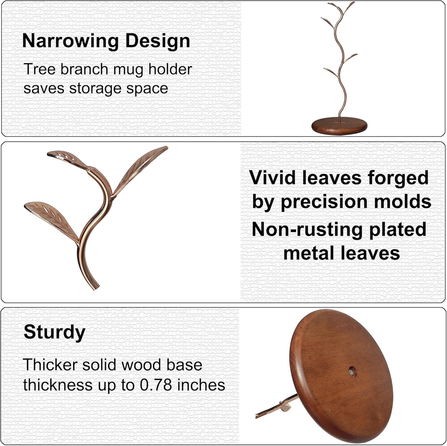 Coffee Mug Holder,Mug Tree for Counter,Mug Rack Countertop,Leaf Shaped Coffee Tea Cup Mug Holder Stand for Countertop,Perfect Coffee Bar Accessory & Kitchen Home Organizer Gold