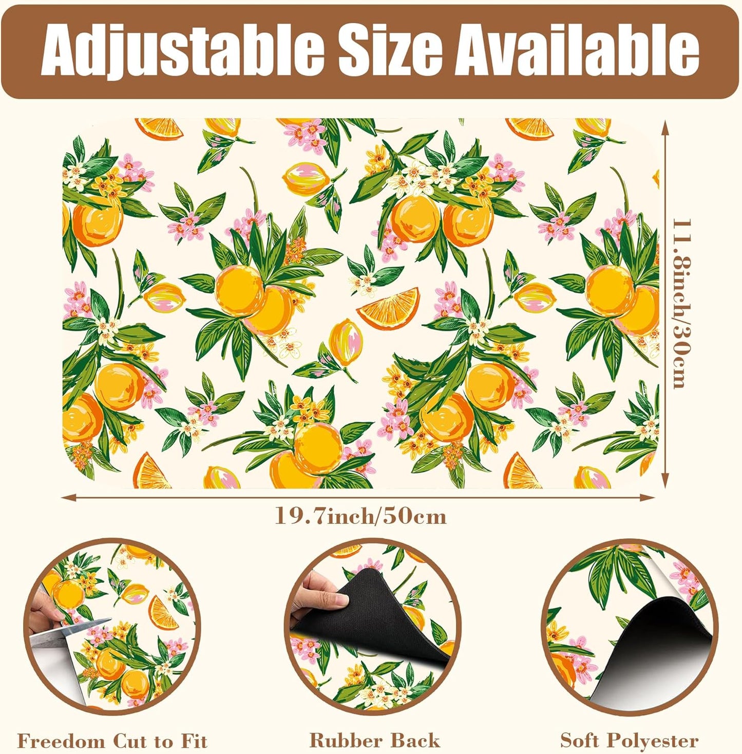 Dish Drying Mat Orange Fruit Floral Coffee Bar Mat for Countertop Absorbent Hide Stain Rubber Backed Dish Drainer Rack Pad Espresso Machine Dining Room Decoration 11.8 x 19.7 Inch