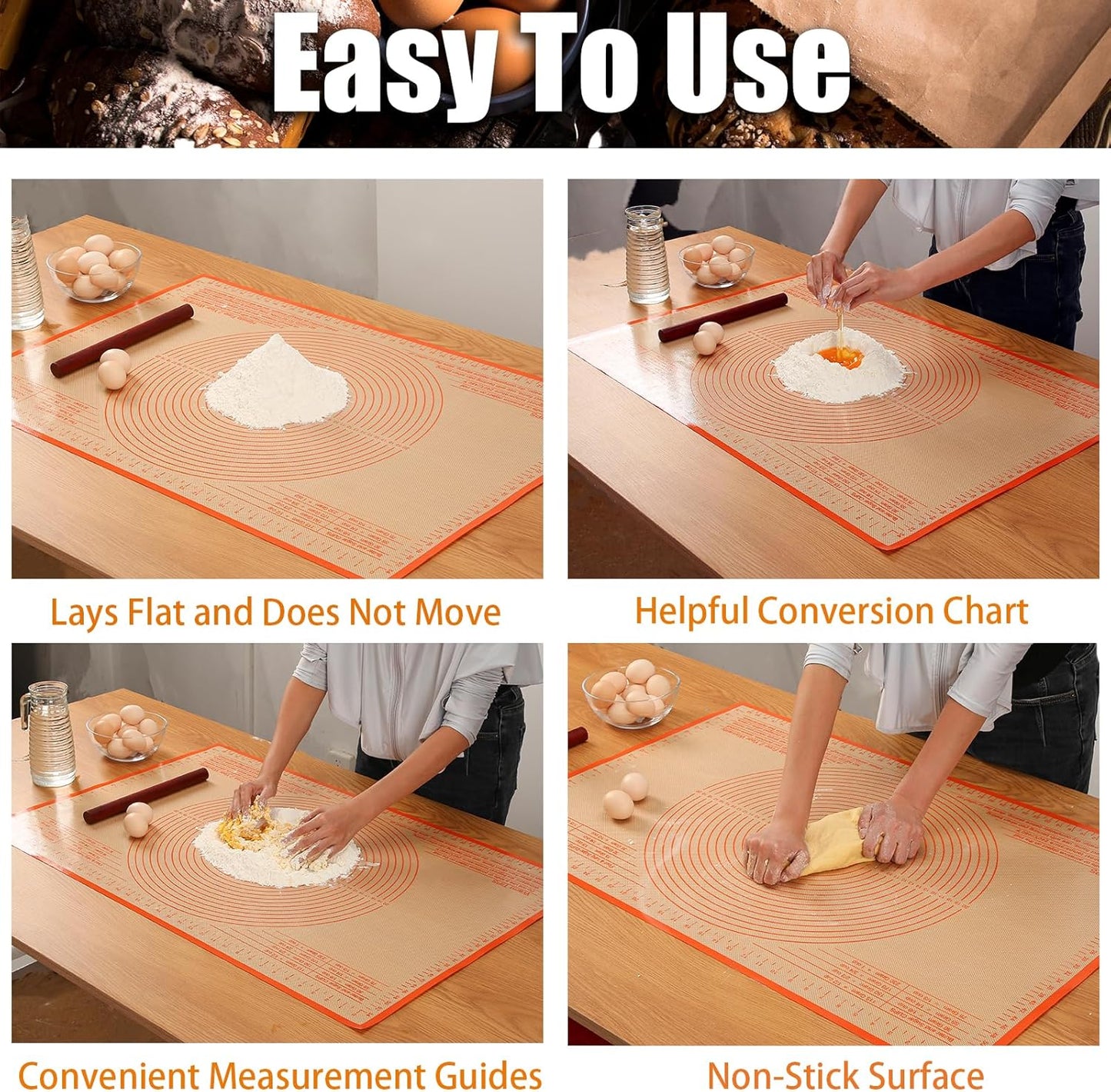 Silicone Pastry Mat 36x24 Inch - Nonstick Baking Mat Perfect for Dough, Pastry, Pie Crust, Fondant, Pasta/Pizza