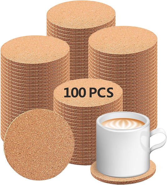 100 pcs Cork Coasters for Drinks, Bulk Blank Coasters DIY Crafts, Non-Slip, Heat-Resistant, Absorbent and Reusable Coffee Coaster for Home Tabletop Decoration