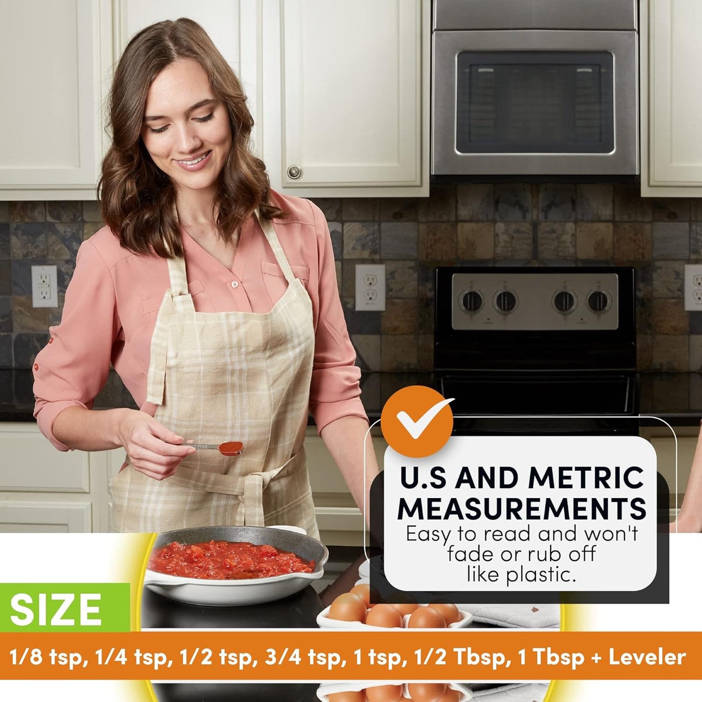 Spring Chef Stainless Steel Measuring Spoons Set of 8 with Leveler, Metal Teaspoon & Tablespoon Measuring Spoons for Dry & Liquid Ingredients, Fits in Spice Jars - Kitchen Gadgets For Baking & Cooking