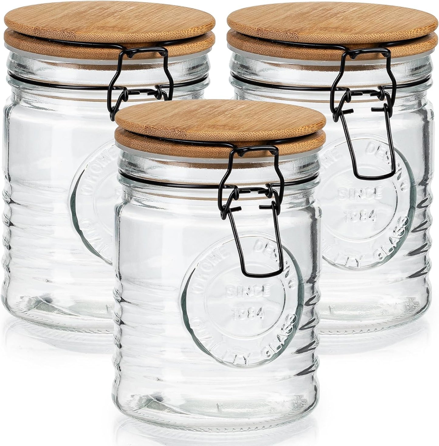 kitchentoolz Glass Storage Jars with Airtight Lids - Set of 3 Mason Storage Containers for Cereal, Coffee & Rice - 23 Ounce Pantry Organizing Canister Set