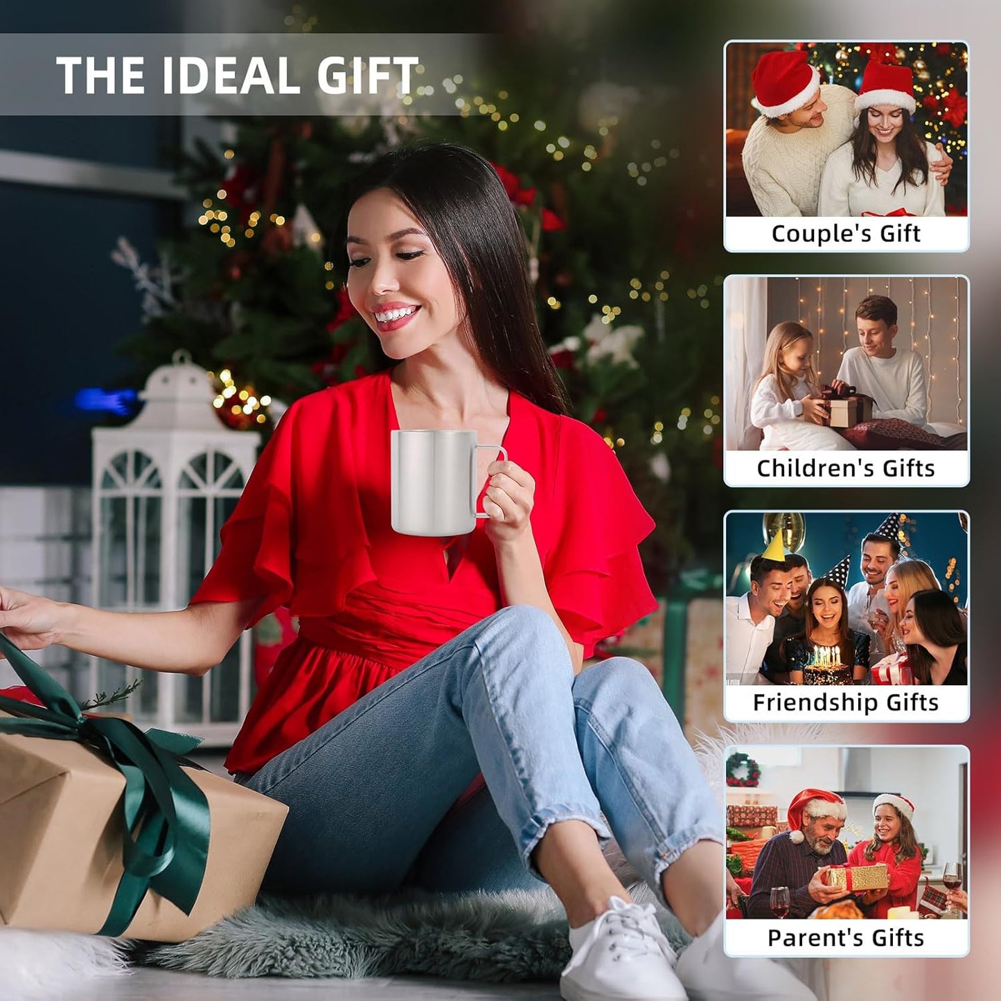 Volhoply 14oz Insulated Stainless Steel Coffee Mug with Lid Bulk 2 Pack,Double Wall Vacuum Travel Coffee Cup with Handle,Reusable Metal Cups Tumbler,Camping Mugs Keep Hot,Ideal Gifts(Gray,2 Set)