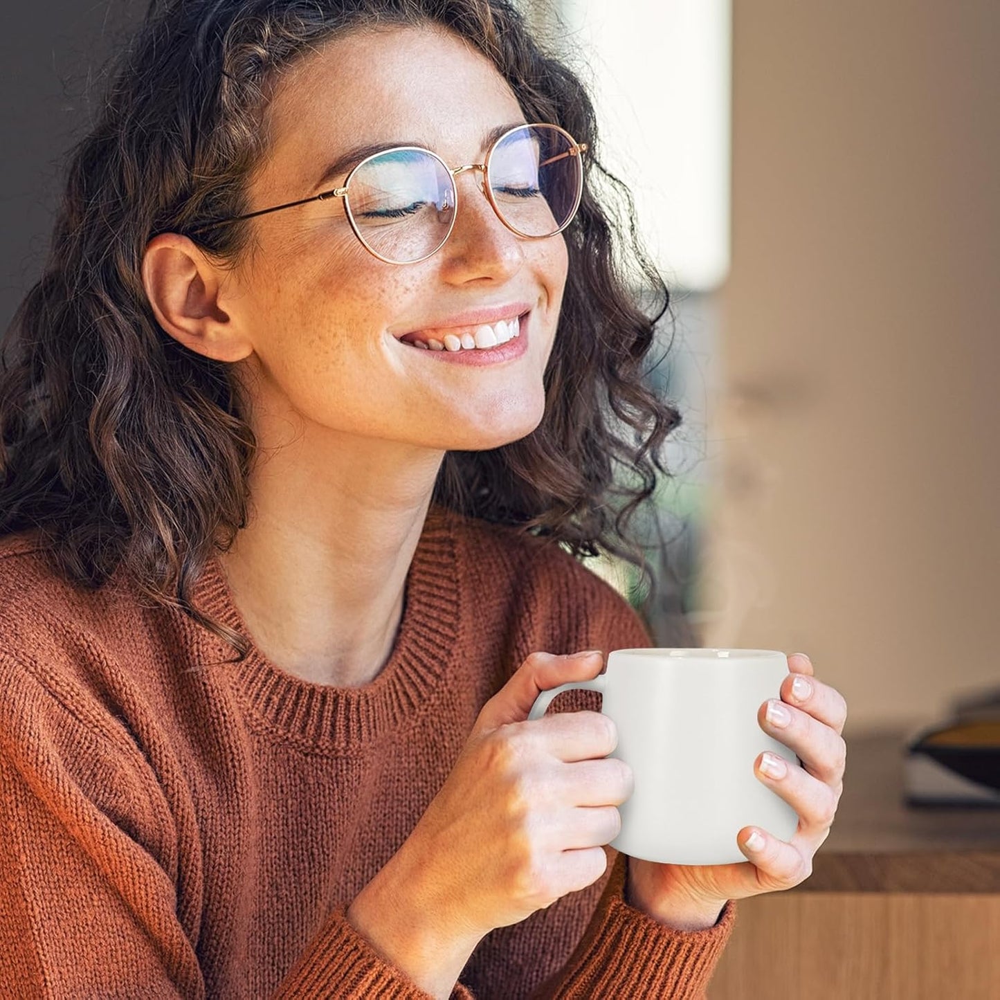 APEKX Self-Heating Ceramic Coffee Mug - Stable 130°F Temperature, 15W Wireless Phone Charging, 12.8 fl oz Capacity - USB-C Enabled. (White)