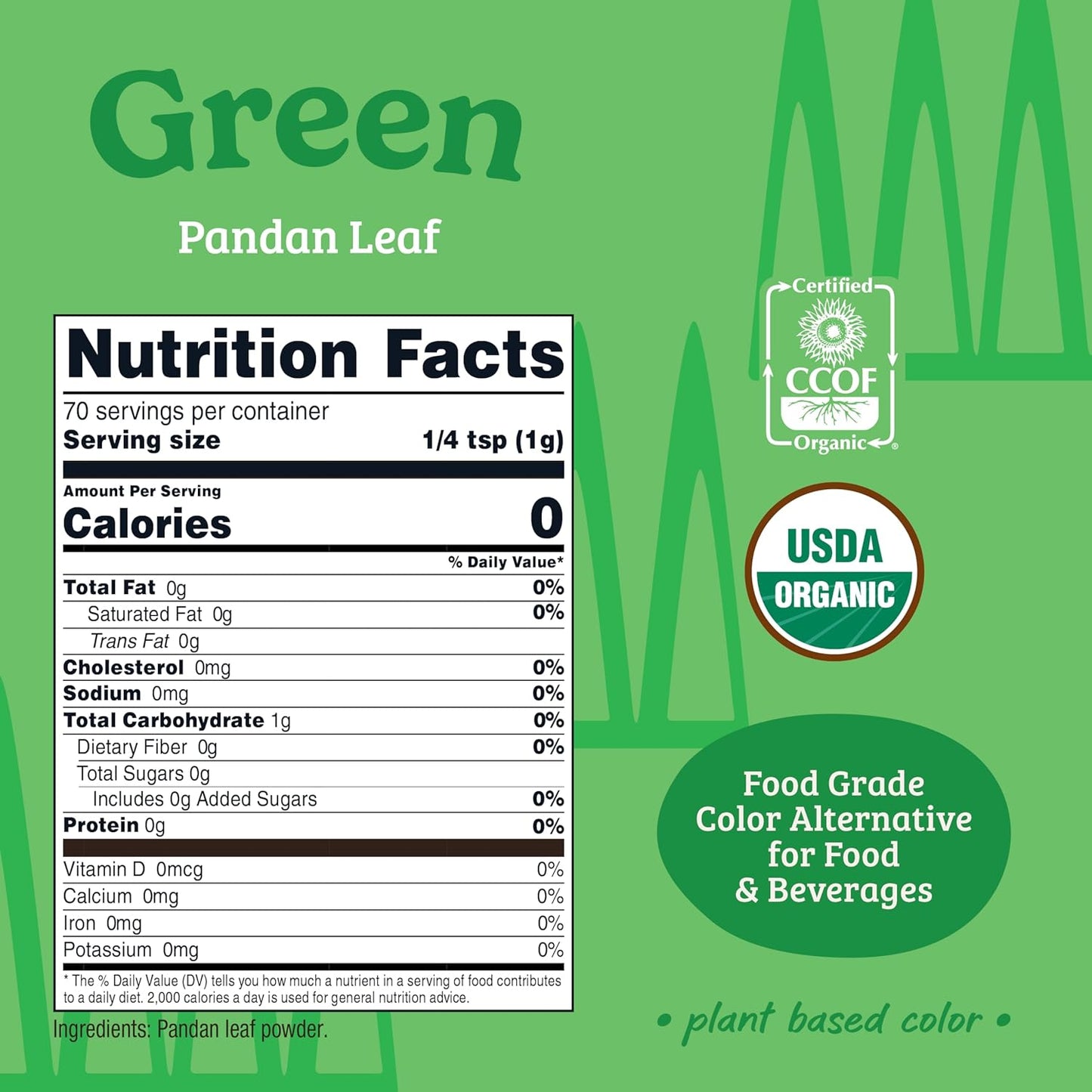 Nutricost Green Plant Based Food Coloring From Pandan Leaf Powder (50 Servings) - Nutricolor Color Alternative For Food & Beverages