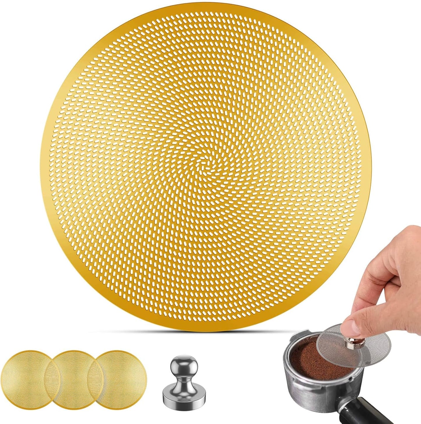 3 Pcs 51mm Espresso Puck Screen - 0.2mm Ultra Thin Espresso Puck, Metal Reusable Coffee Filter, Compatible with Espresso Machine 51mm Portafilter Basket (Golden)