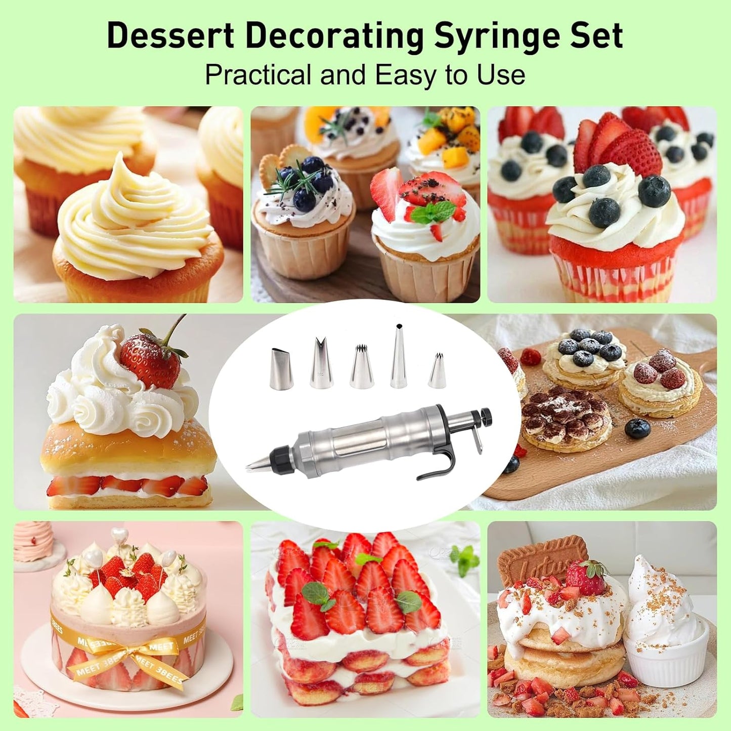 Cake Decorating Kit with 6 Stainless Steel Piping Tips, Frosting Gun & 8 Silicone Cups – Baking Supplies for Cake, Cupcake, Cookie Decorating – Piping Bags and Tips Set for Beginners & Bakers