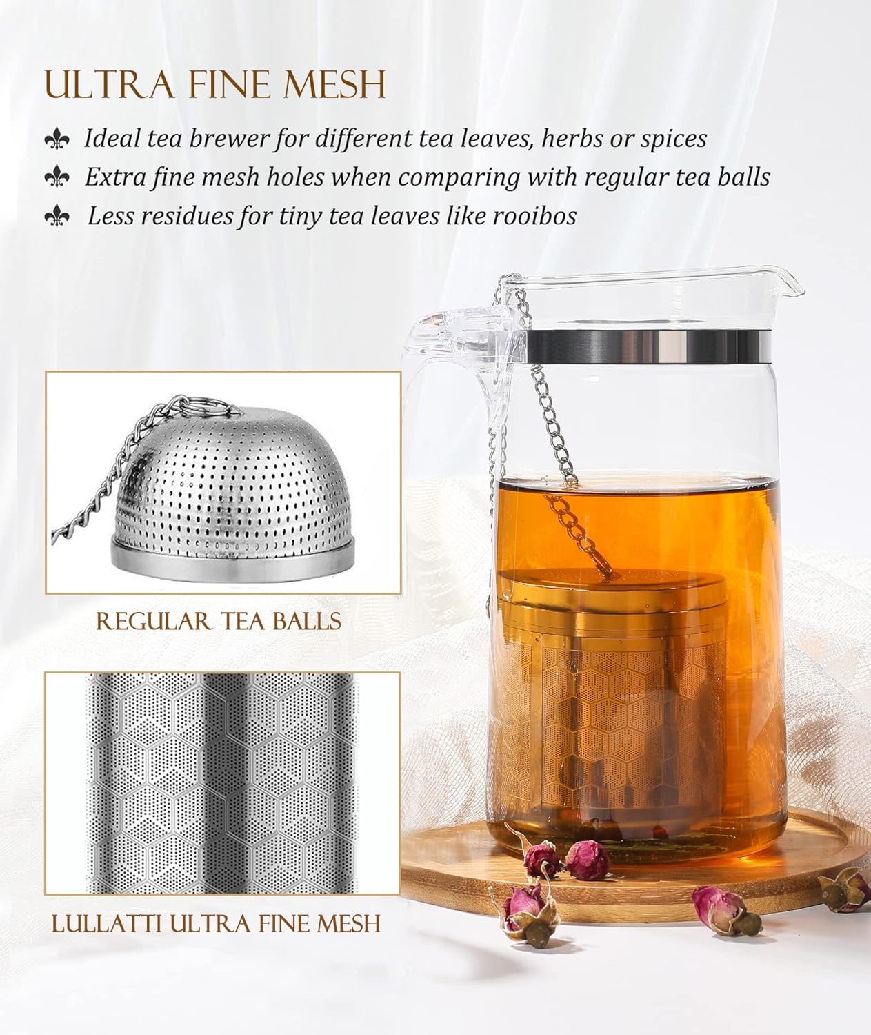 Tea Balls for Loose Tea, (2+1 Pack) 18/8 Stainless Steel Tea Infuser Set, Extra Fine Mesh Tea Strainers for Brew Tea, Spices & Seasonings