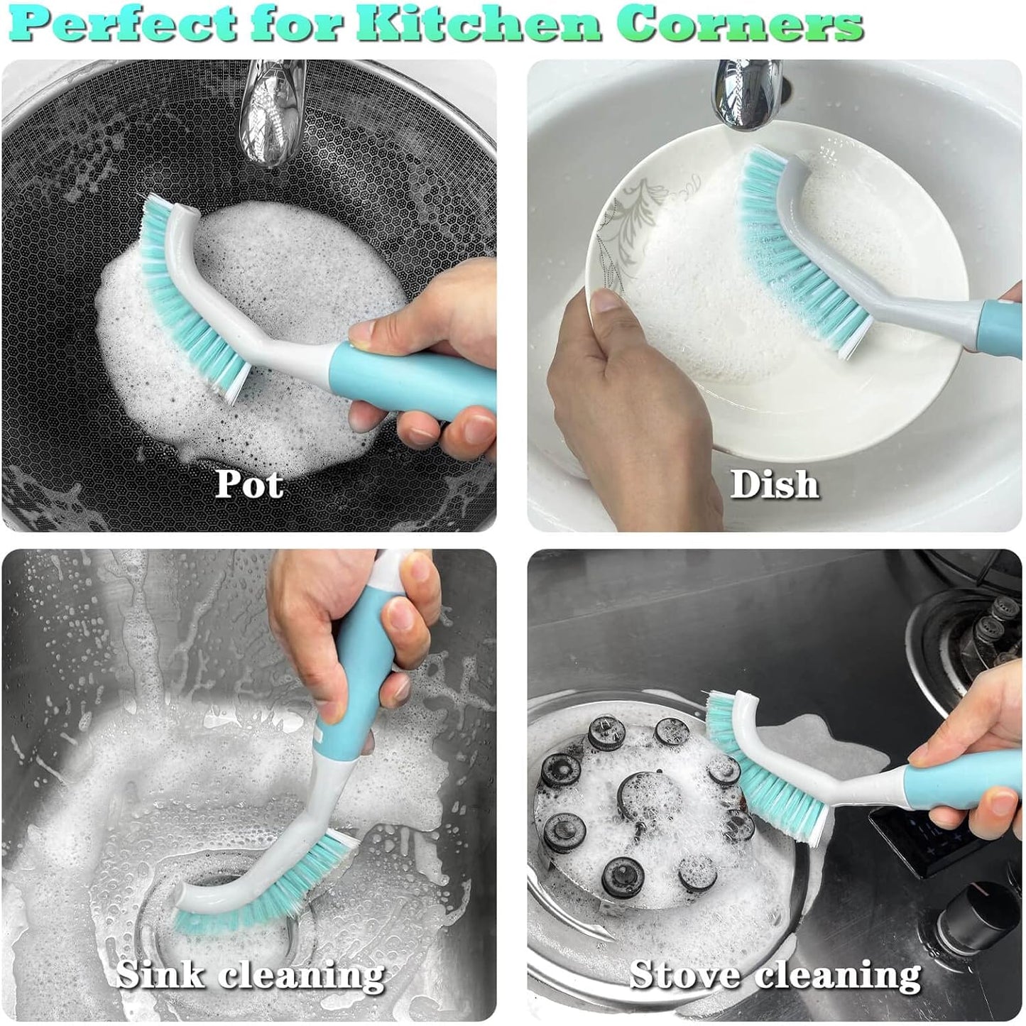 2Pcs Cleaning Brushes, Multi-Purpose Right Angle Brush Scrubbing Kitchen Coffeeroom Tearoom Deep Cleaning Edge Corner Crevices Grout Scrub Bottle Cup Jar Cans for Household Use.