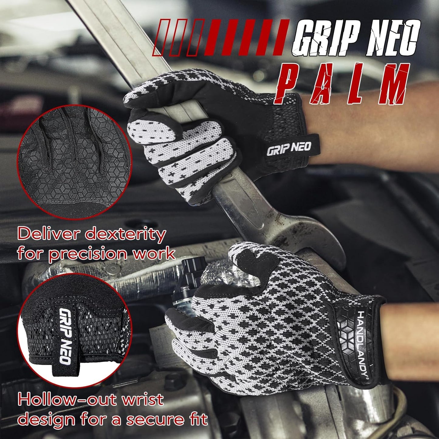 HANDLANDY Mens Work Gloves Touch screen, Utility Mechanic Gloves, Flexible Breathable Fit- Padded Knuckles & Palm