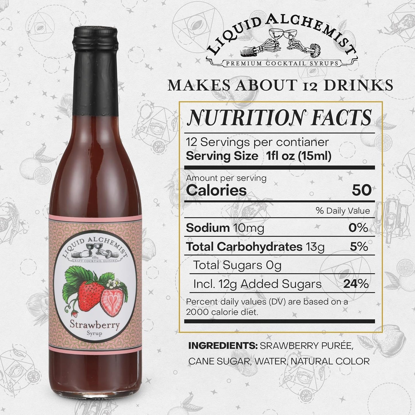 Liquid Alchemist Strawberry Syrup for Drinks - Real Ingredients Make our Strawberry Puree for Drinks a Perfect Margarita Mix - Our Flavored Syrup is Gluten & Dairy Free (12 oz)