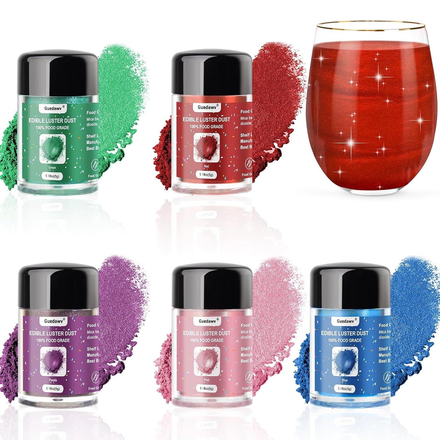 5 Colors Edible Glitter Set, Edible Glitter for Drinks, Luster Dust Shimmer Powder for Cakes, Cocktails, Beverages, Strawberries, Cookies, Candies, Fondant, Easter Eggs(5g/Bottle)