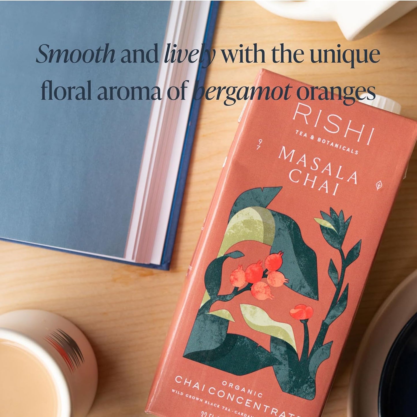 Rishi Tea Masala Chai Latte - Organic Black Tea Concentrate, Easy-to-Serve Hot or Iced Chai Mix - 32 fl oz Carton, 8 Servings (Pack of 12)