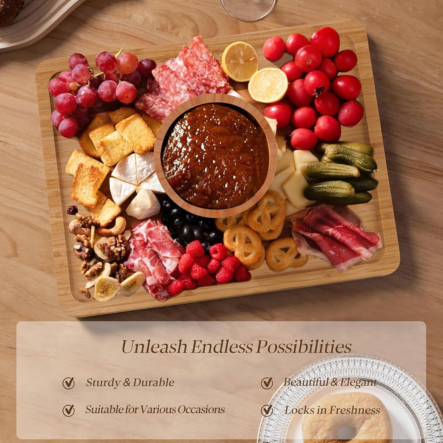 HBlife Cake Stand with Lid (16.5"), Multifunctional Cake Stand with Acrylic Dome, Rectangular Bamboo 2-in-1 Cake Plate Display Stand with Cover for Baking Gifts, Birthday Kitchen Parties, Weddings