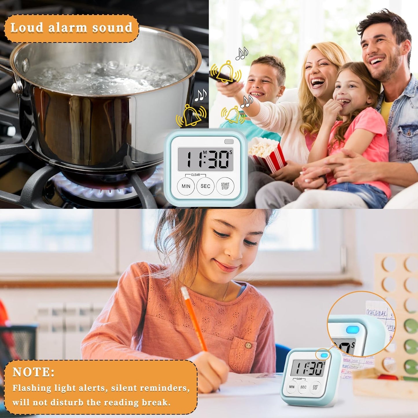 Timer, Kitchen Timers for Cooking Classroom Timer for Kids Teachers Digital Magnetic Timers 2 Pack, Blue