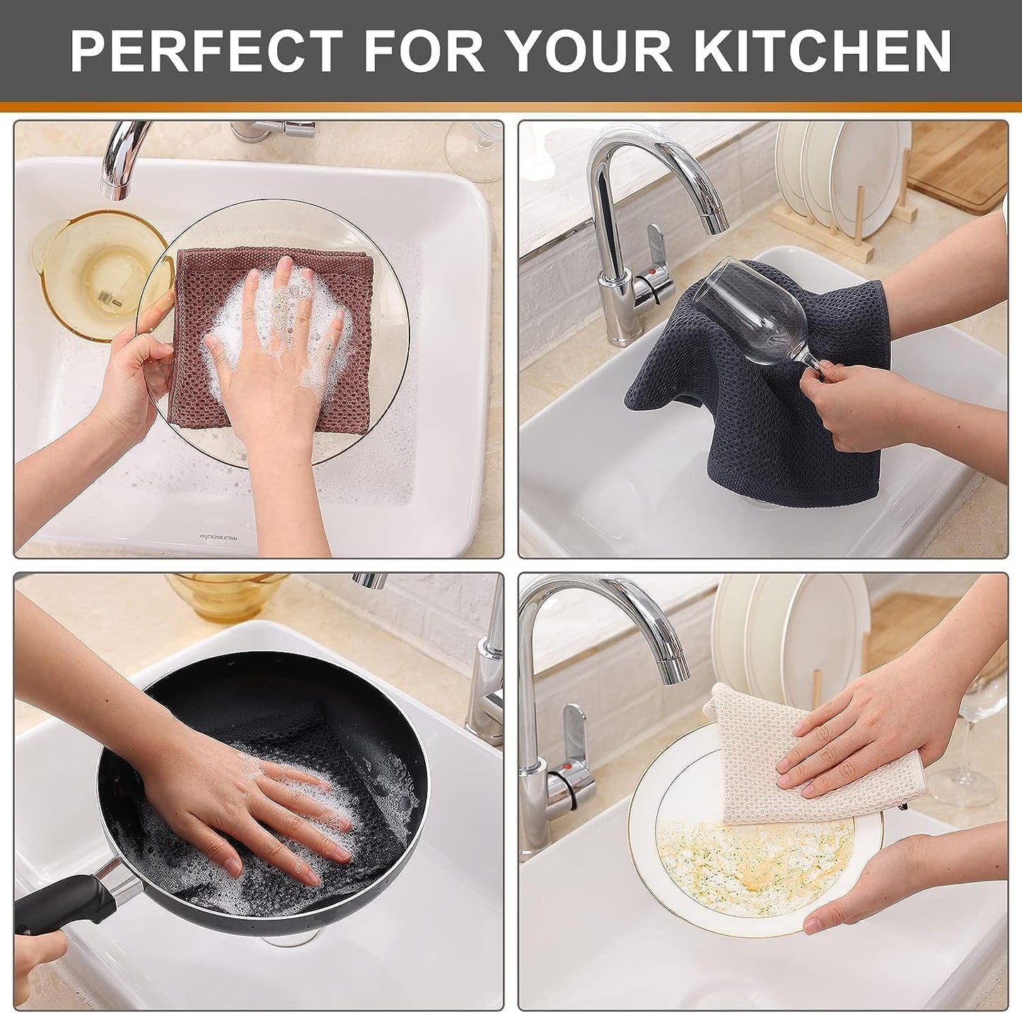 Kitinjoy 100% Cotton Waffle Weave Kitchen Towels, 12-Pack Super Soft and Absorbent Kitchen Dish Towels for Drying Dishes, Kitchen Hand Towels, 13 in x 28 in, Mixed Color