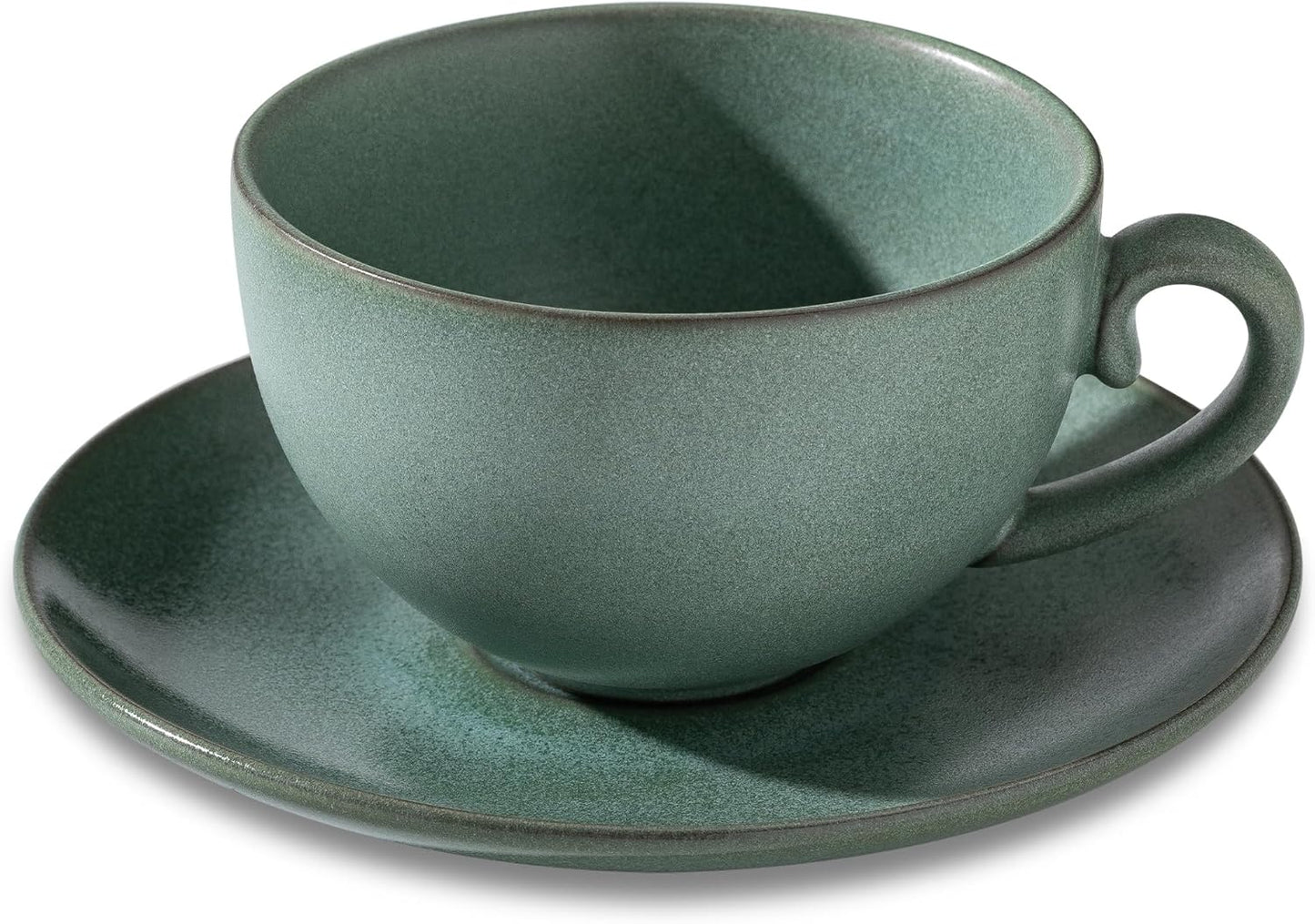 Cup and Saucer Set Turquoise Ceramic Cappuccino Mug Set of 1-10 oz Microwave and Dishwasher Safe, Perfect For Tea, Espresso, Latte - Porcelain Mugs for Kitchen or Cafe