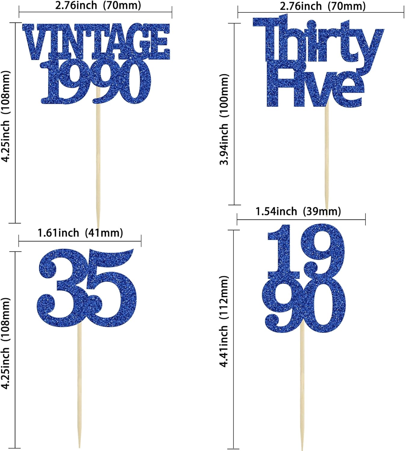 Gyufise 24Pcs Vintage 1990 Cupcake Toppers Glitter Cheers to 35 Fabulous Thirty Five Cupcake Picks 35th Birthday Wedding Anniversary Party Cake Decorations Supplies Deep Blue