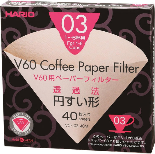 Hario V60 Paper Coffee Filter, Size 03, Natural, 40ct Box