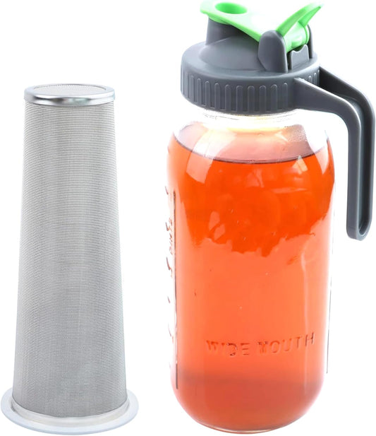 Cold Brew Mason Jar Iced Coffee Maker 64 Oz Wide Mouth Jar Cold Brew Pitcher With Coffee Filter Food Grade Airtight & Leak-Proof Pitcher 2 Quart