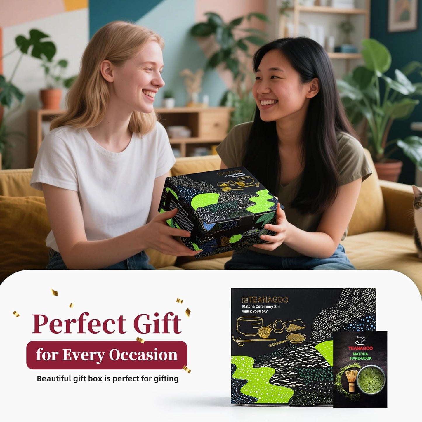 TEANAGOO Matcha Whisk Set,7 Pcs Matcha Set,Matcha Kit for Ceremony,Matcha Tea Set for Making Breakfast/Latte,Starter Kit Set and Bowl with All Accessories,Gift for Friend/Family