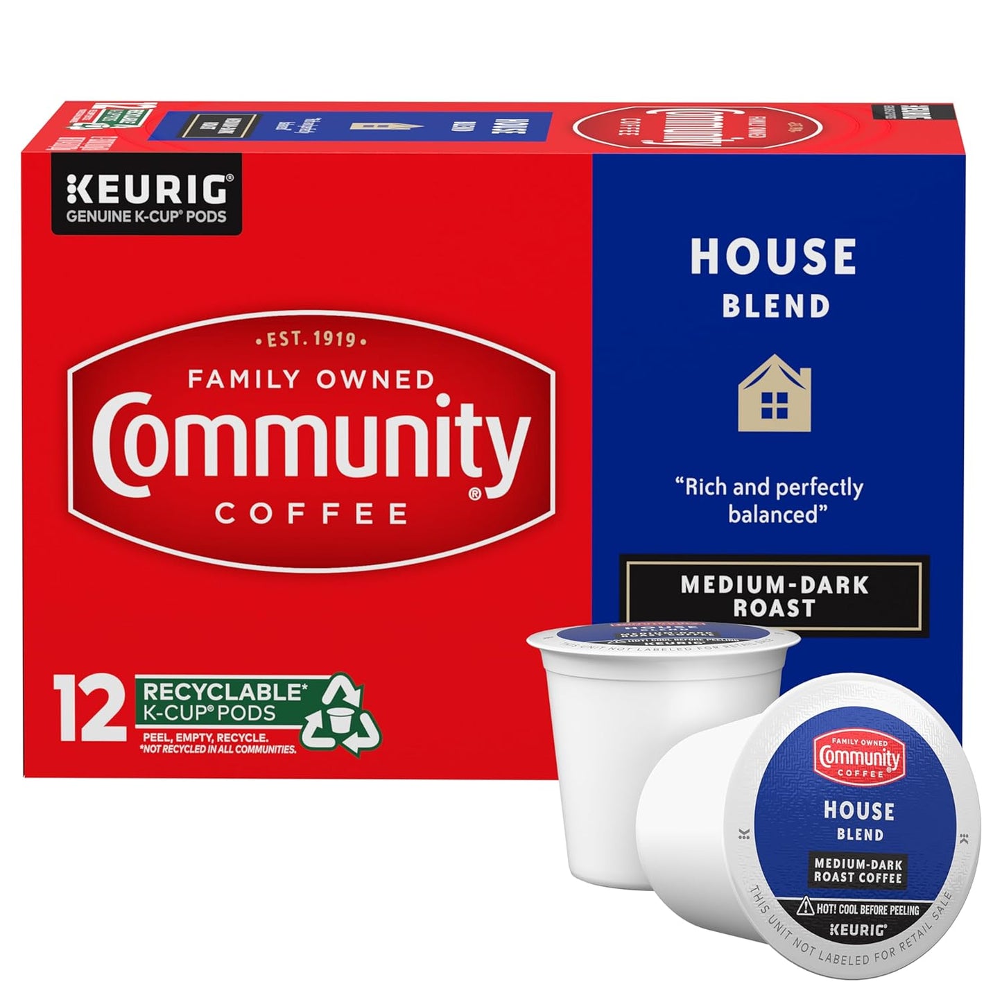 Community Coffee House Blend Medium-Dark Roast Single-Serve Keurig K-Cup Pods, 12 Count (Pack of 1)