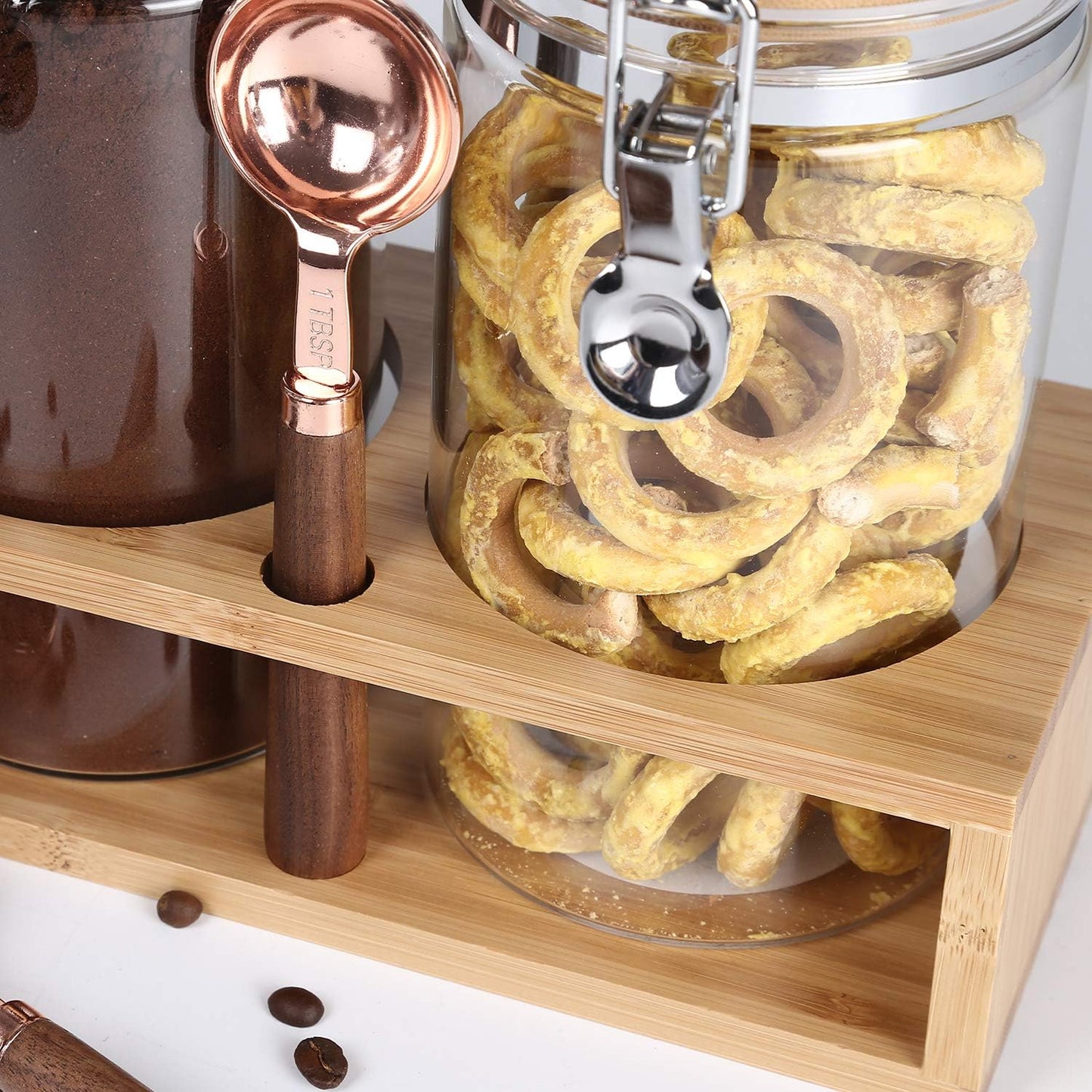 KKC Glass Airtight Coffee Bean Storage Containers for Counter,Ground Coffee Holder Jars,Airtight Glass Countertop Storage Jar Canisters with Spoon for Coffee,Loose Tea,40 Fluid-oz,Pack of 3