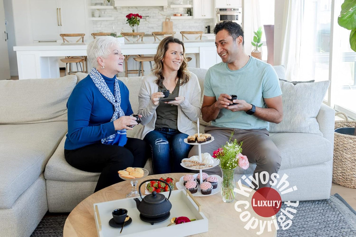 Large 11PC Japanese Tea Set "Gashu Black" Cast Iron Tea Pot 26Oz with 4 Tea Cups (2Oz each), 4 Saucers, Loose Leaf Tea Infuser and Trivet Ceremonial Matcha Accessories