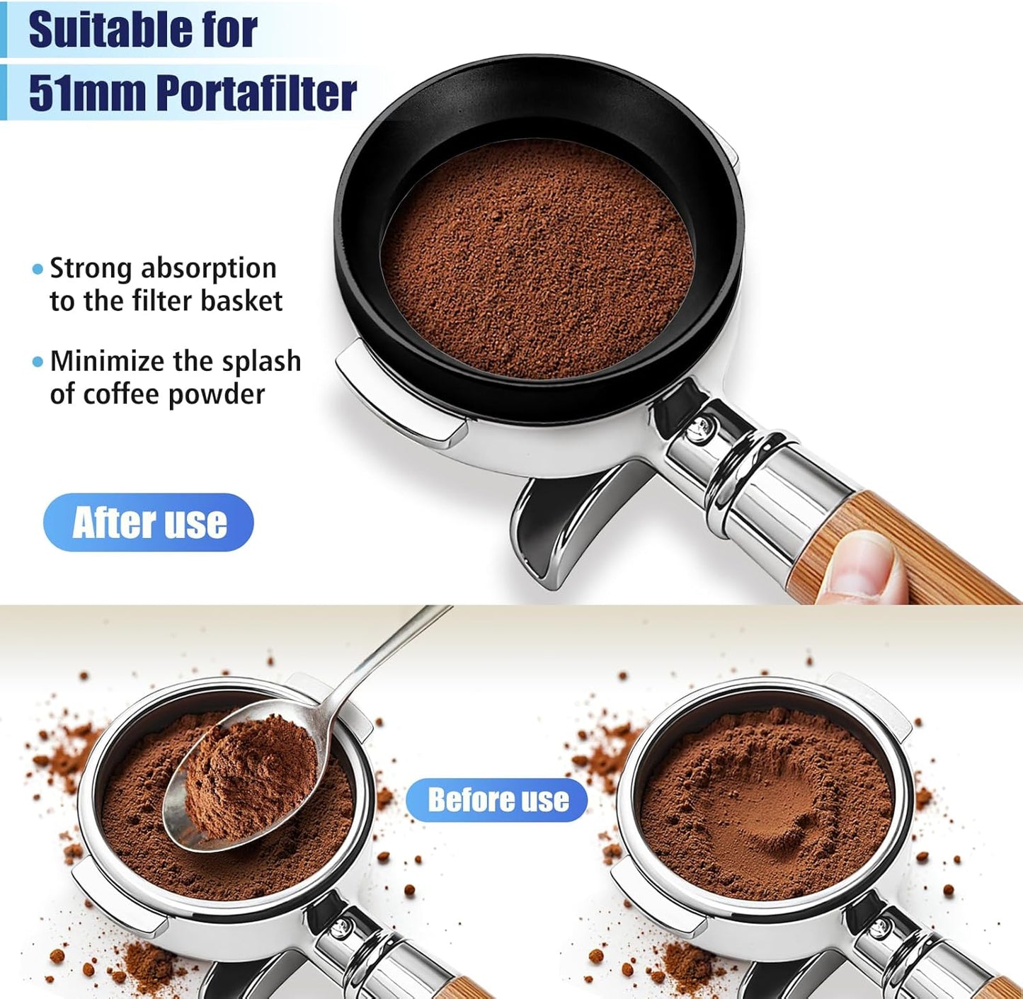 51mm Espresso Dosing Funnel and Puck Screen Set, Espresso Coffee Dosing Ring & 1.7mm 316 Stainless Steel Espresso Portafilter for Coffee Portafilter Filter Basket