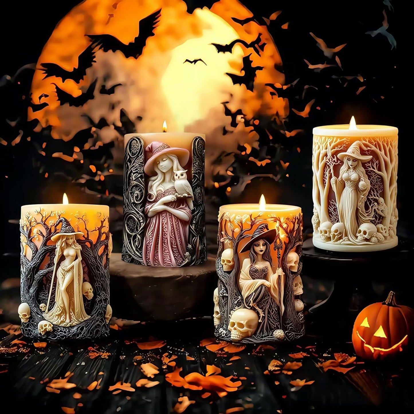 Witch Cylinder Silicone Candle Mold for Candle Making,Pillar Casting Silicone Molds for Resin Casting,Scented Candle, Soap,Silicone Molds for Home Decor,Resin Craft Gifts (B)