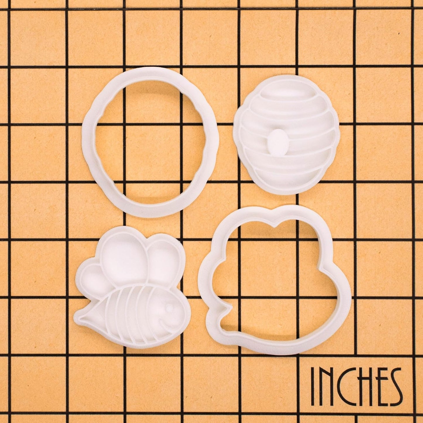 BAKERLOGY Bee Happy - Mini 2" Cookie Cutter & Stamp Set - Cute Bee & BeeHive Design for Easter & Spring Cookies, Cupcakes & Fondant Decorations