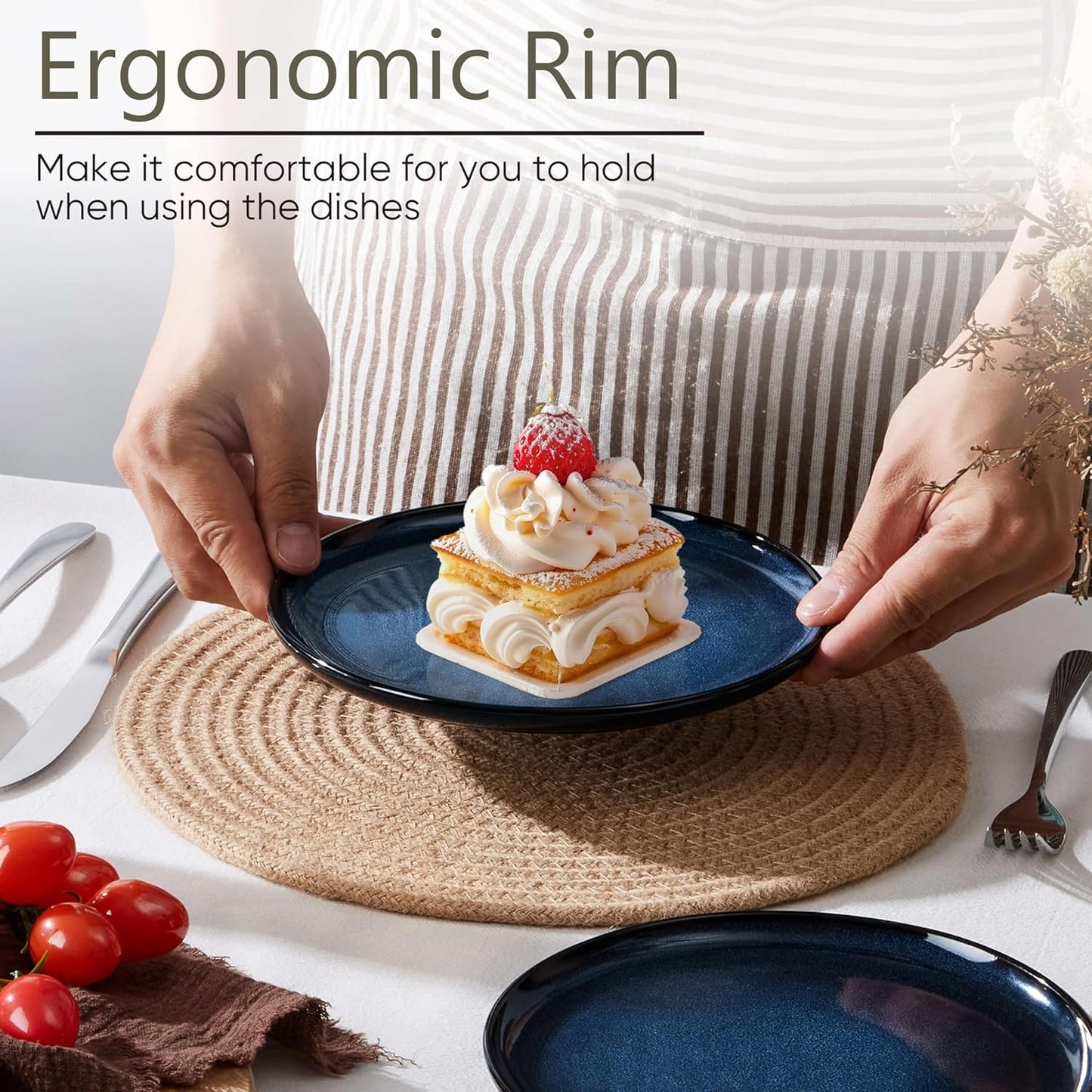 Herogo 6-Piece Stoneware Small Dinner Plates Set, 7.9" Ceramic Round Dessert Plate Set, Double Reactive Glaze Large Dinnerware Plates for Kitchen, Microwave, Oven and Dishwasher Safe, Starry Blue