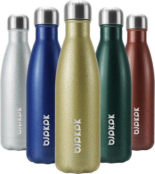 BJPKPK Insulated Water Bottles 17oz,Leak Proof Stainless Steel Water Bottle Keeps Cold for 24 Hours and Hot for 12 Hours, BPA Free,Gold
